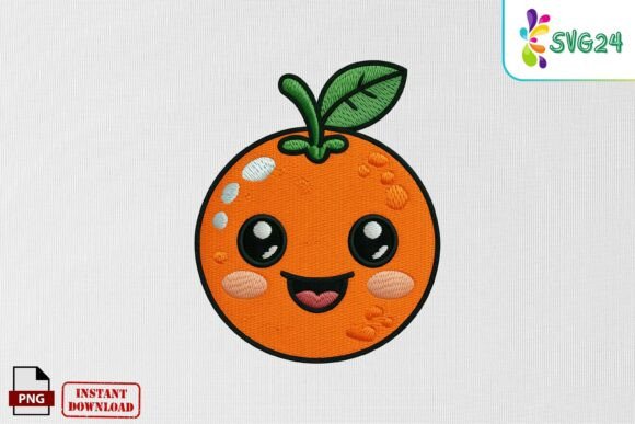 Cute Orange Fruit Face Embroidery PNG for Apparel